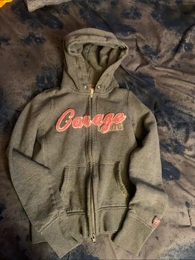 Garage Girls' Heather Gray Zip Hoodie with Pink Script Logo